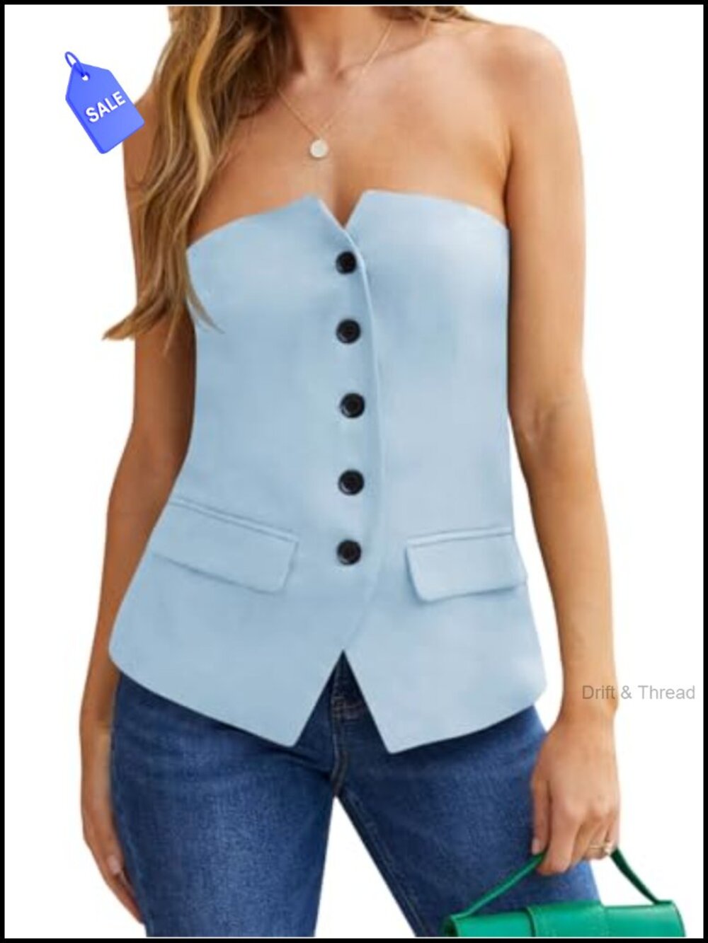 Sleeveless Notch Neck Button Fitted Work Blazer Vest